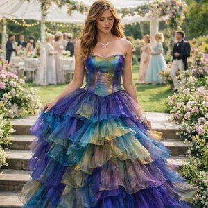 Xcite Mascerade Prom Ball Gown Themed skirt strapless corset Sz 12